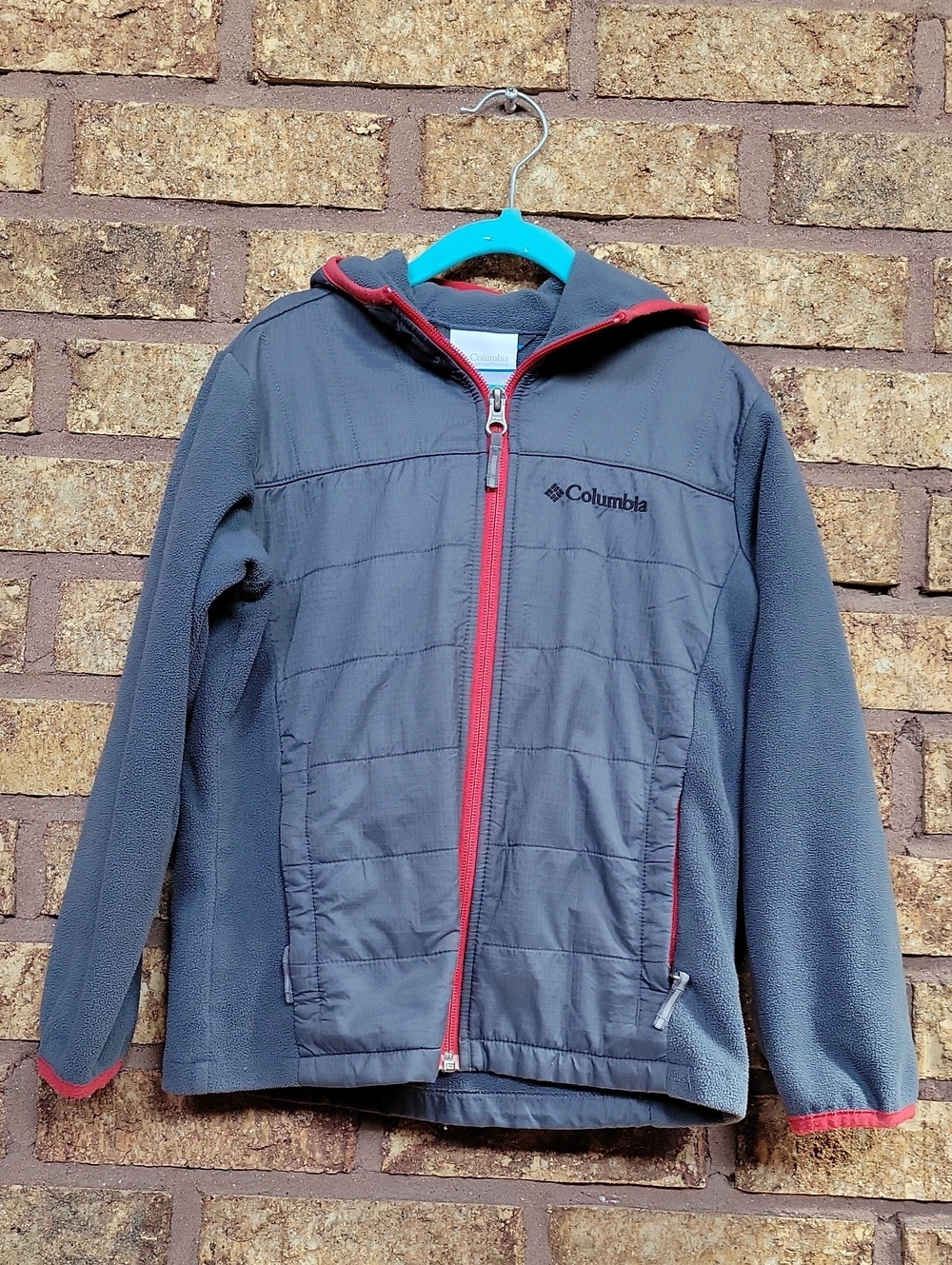 Columbia Grey Fleece Jacket with Red Zipper Trim Size XS 6/7 Outdoor Casual